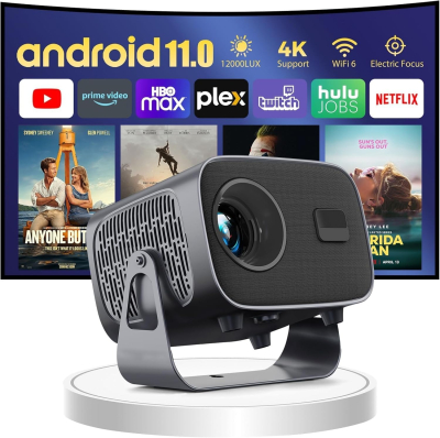 Vidéoprojecteur LED Full HD 1080P (Android 11.0 & 5G Wi-Fi) – 8000 Lumens, Orientation 360°, Autofocus & Correction Trapezoïdale