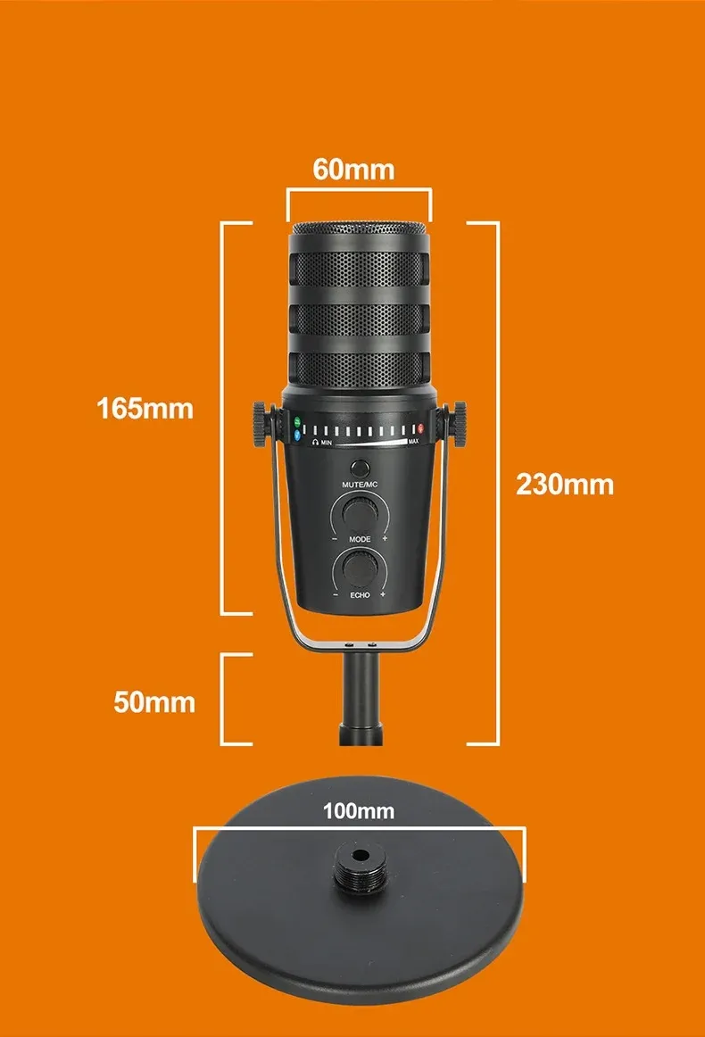 VocalPro Studio X1 – Microphone Dynamique Hybride USB & XLR pour Streaming, Podcast et Smart-Phoneimage 4
