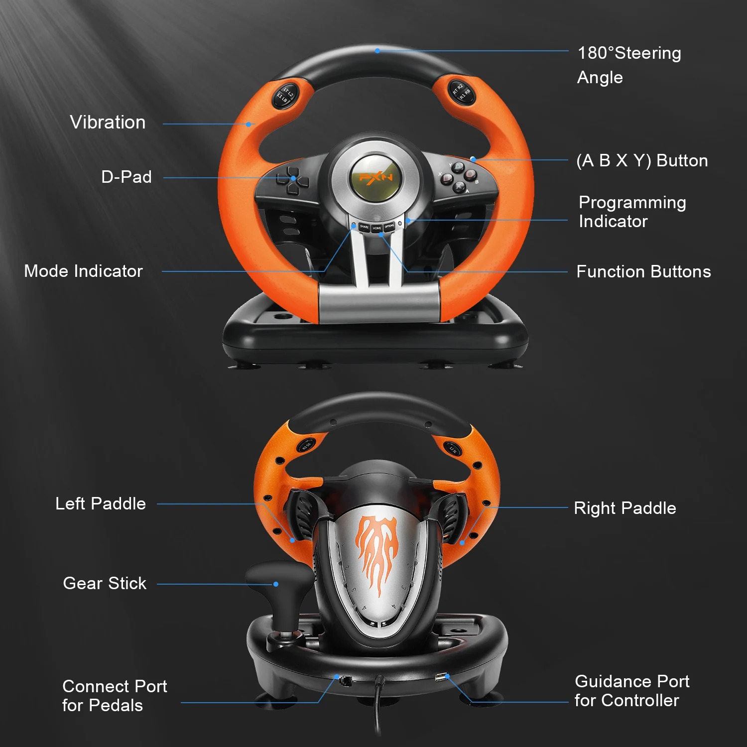 Volant de Jeu PXN V3 Pro – Simulateur de Course 180° Multi-Plateformes image 3