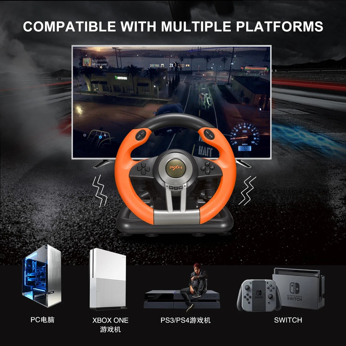 Volant de Jeu PXN V3 Pro – Simulateur de Course 180° Multi-Plateformesimage 4