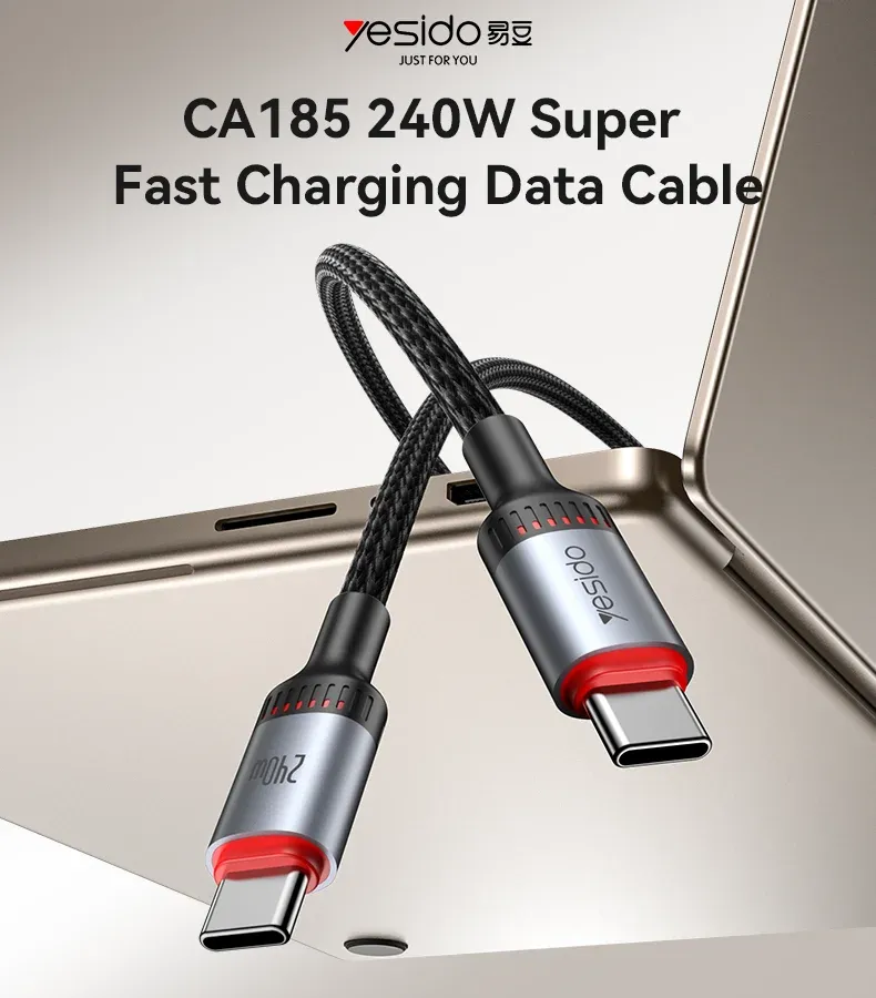 Yesido CA185 240W 1.2M Type-C to Type-C Cable – Câble de Charge Rapide Power Delivery 240W & Transfert de Données USB 2.0image-2