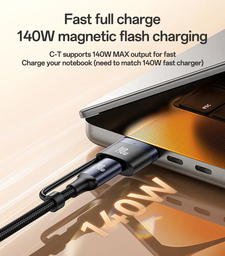 Yesido CA197 240W 2M Magnetic Type-C Cable – Câble de Charge Rapide Magnétique Type-C vers Type-C / Embout T 140W pour Laptops image 3