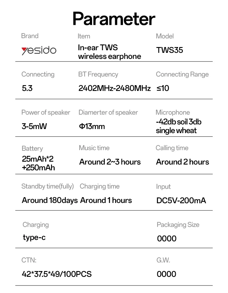 Yesido TWS35 Bluetooth 5.3 Wireless Earphones – Écouteurs Sans Fil Intra-Auriculaires TWS avec Son Ultra HD & Basses Profondes image 3