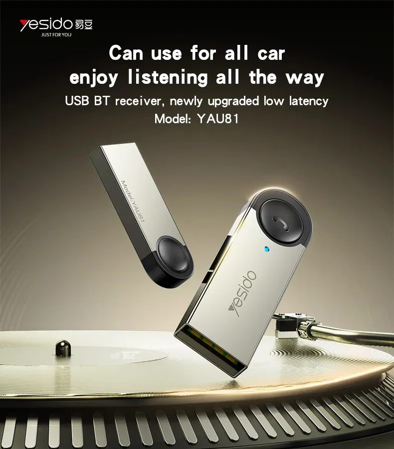 GENERALE - Yesido YAU81 Zinc Alloy Car USB Bluetooth Receiver – Récepteur Audio Bluetooth Voiture USB & AUX 3,5 mm en Alliage de Zinc