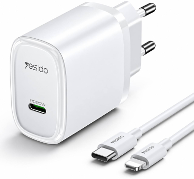 GENERALE - Yesido YC57 / YC57L 20W PD Fast Charger – Chargeur Secteur USB-C Rapide 20W avec Prise EU & Multi-Protections