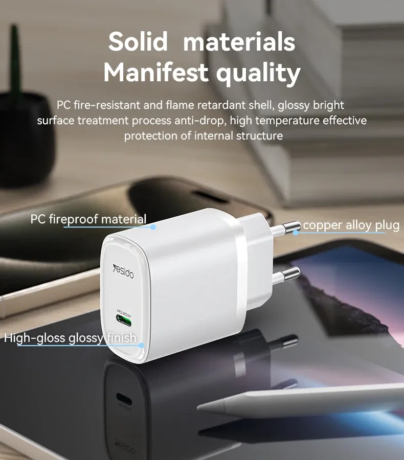 Yesido YC57 / YC57L 20W PD Fast Charger – Chargeur Secteur USB-C Rapide 20W avec Prise EU & Multi-Protectionsimage-2