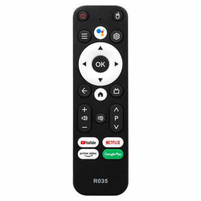 Télécommande Vocale Google Assistant R035 pour Smart TV & Android TV – Raccourcis Netflix, YouTube, Prime Video & Google Play   