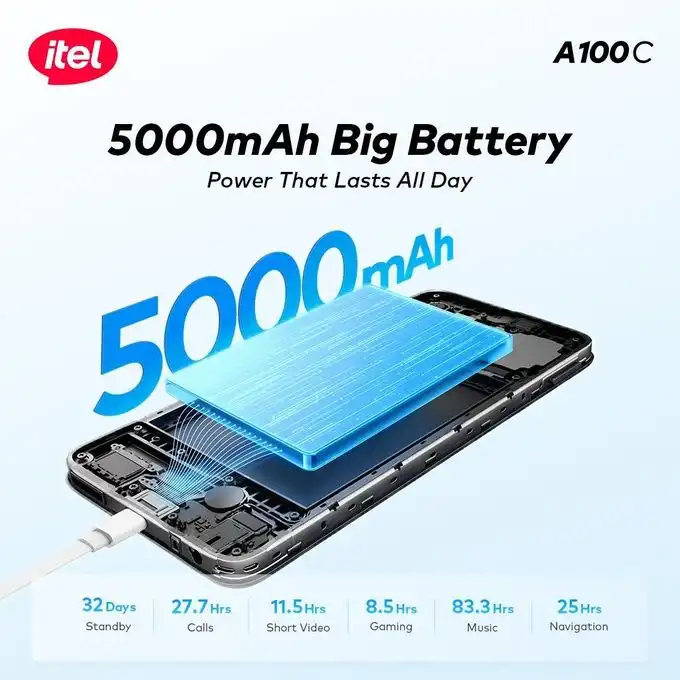 Smartphone itel A100C (64 Go / 6 Go RAM) — Téléphone Écran 6.6 Pouces & Batterie 5000 mAhimage-2