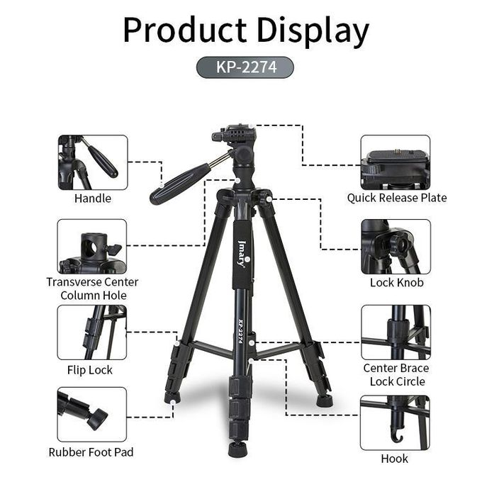 Trépied Girafe Jmary KP2274 pour Enregistrement Vidéo – Colonne Centrale Rotative et Monopode Extensible 1470mmimage-2