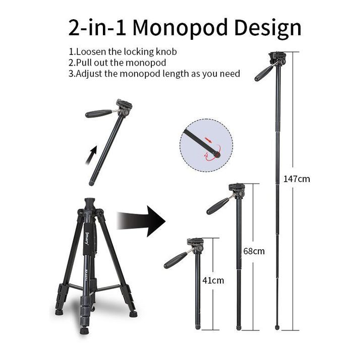 Trépied Girafe Jmary KP2274 pour Enregistrement Vidéo – Colonne Centrale Rotative et Monopode Extensible 1470mm image 3