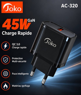 Joko AC-320 PowerBoost – Chargeur Rapide 45W avec USB-A Quick Charge 3.0