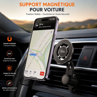 Support Téléphone Voiture Magnétique Joko CH-06 – Compatible MagSafe, Rotation 360° & Fixation Ultra Puissante