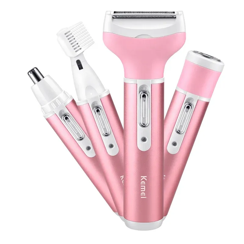 Kit Épilateur & Rasoir Électrique 4-en-1 Kemei KM-6637 – Épilation Visage, Sourcils, Nez & Corps pour Femmesimage 4