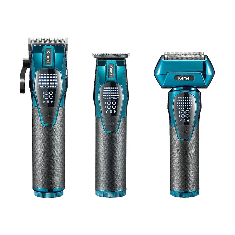 Kit Professionnel Barbier Kemei KM-8559 (3-en-1) – Tondeuse Coupe, Finition & Rasoir Grille avec Base de Chargeimage 4