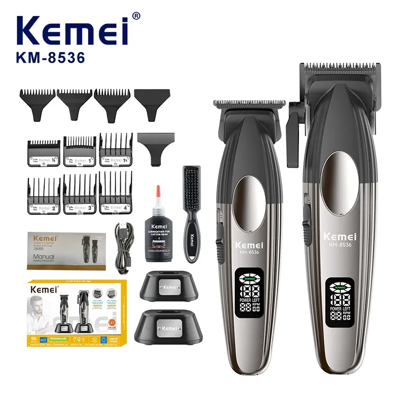 Kit Tondeuses Professionnel 2-en-1 Kemei KM-8536 – Moteur 9000 RPM, Base de Charge Duo & Certifié CE