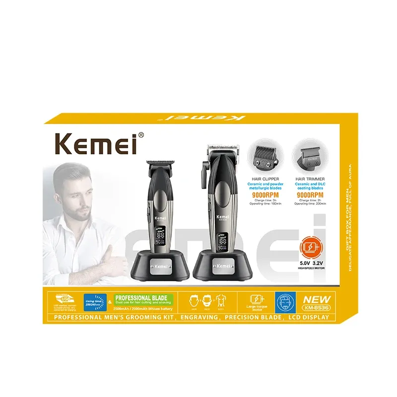Kit Tondeuses Professionnel 2-en-1 Kemei KM-8536 – Moteur 9000 RPM, Base de Charge Duo & Certifié CEimage 4