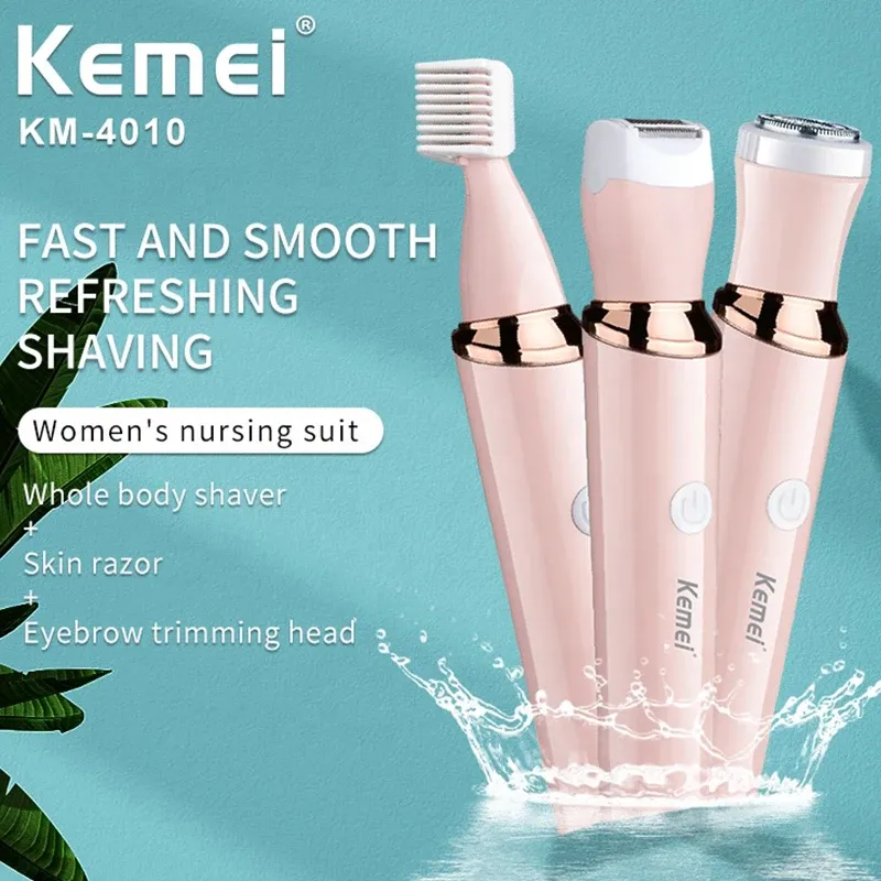 Mini Épilateur Électrique 3-en-1 Kemei KM-4010 – Rasoir, Tondeuse & Taille-Sourcils Portable USB