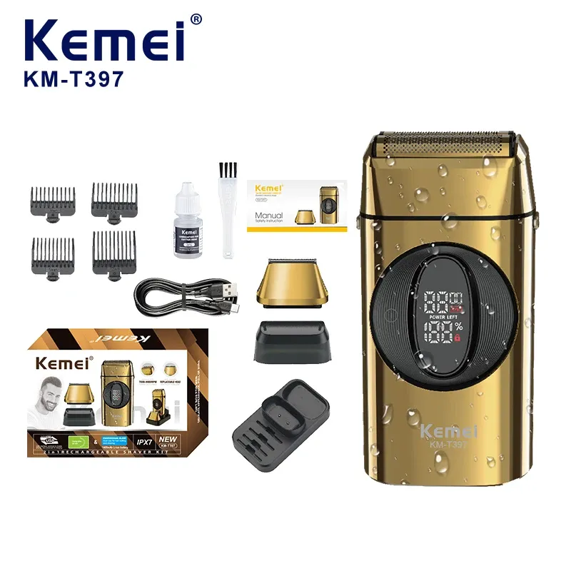 Rasoir Électrique 2 en 1 Kemei KM-T397 – Vitesse Réglable 7000–9000 TR/MIN, Étanche IPX7 & Batterie 1400mAh