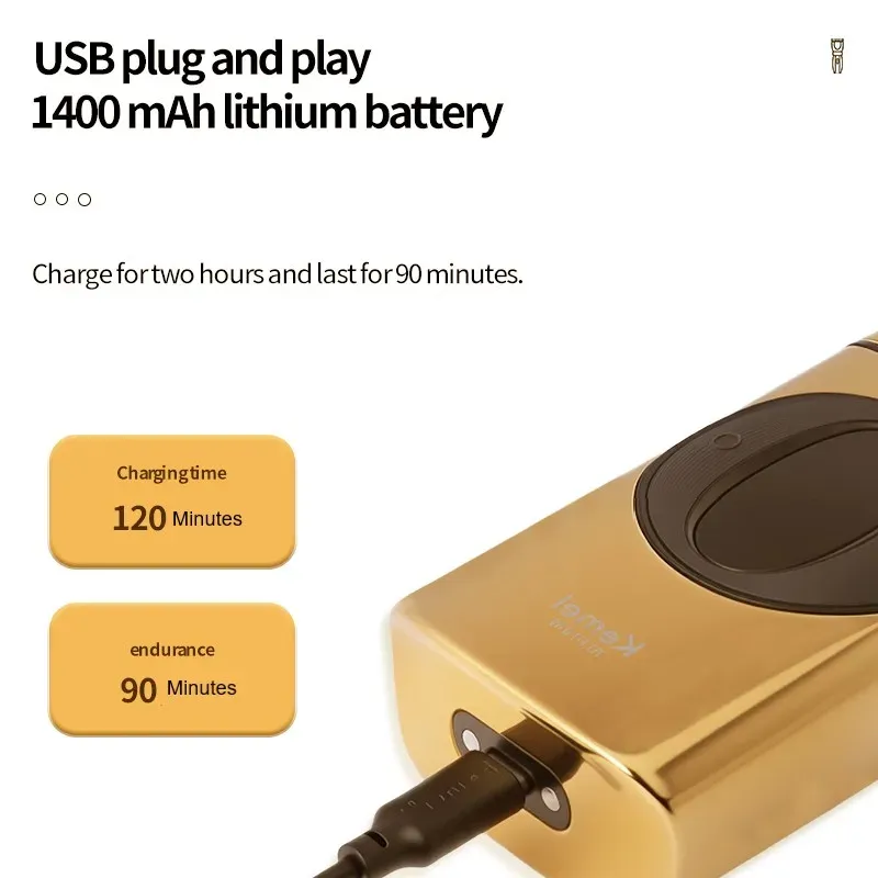 Rasoir Électrique 2 en 1 Kemei KM-T397 – Vitesse Réglable 7000–9000 TR/MIN, Étanche IPX7 & Batterie 1400mAhimage-2