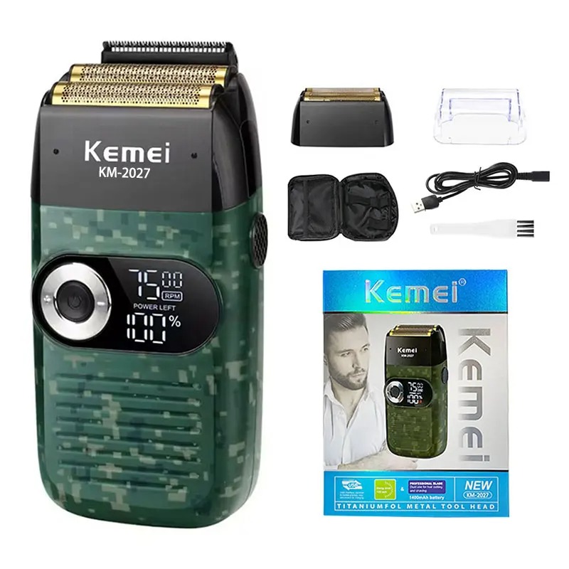 Rasoir Électrique Alternatif 2-en-1 Kemei KM-2026 / KM-2027 – Écran LCD, Tondeuse Pop-Up & Rechargeable USB
