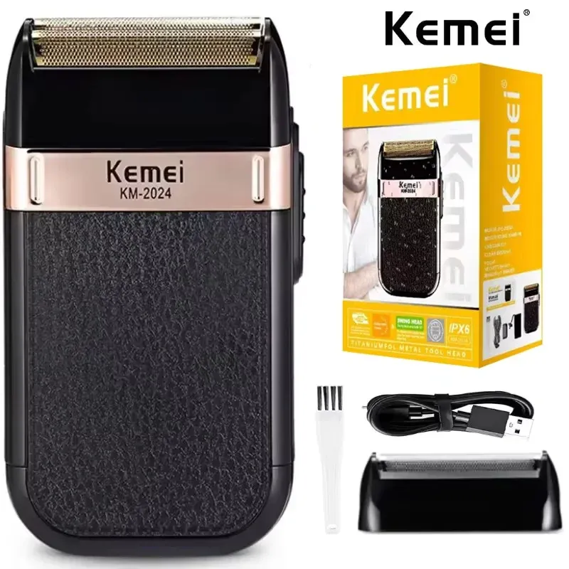 Rasoir Électrique Alternatif Kemei KM-2024 – Étanche IPX4, Double Grille & Rechargeable USB
