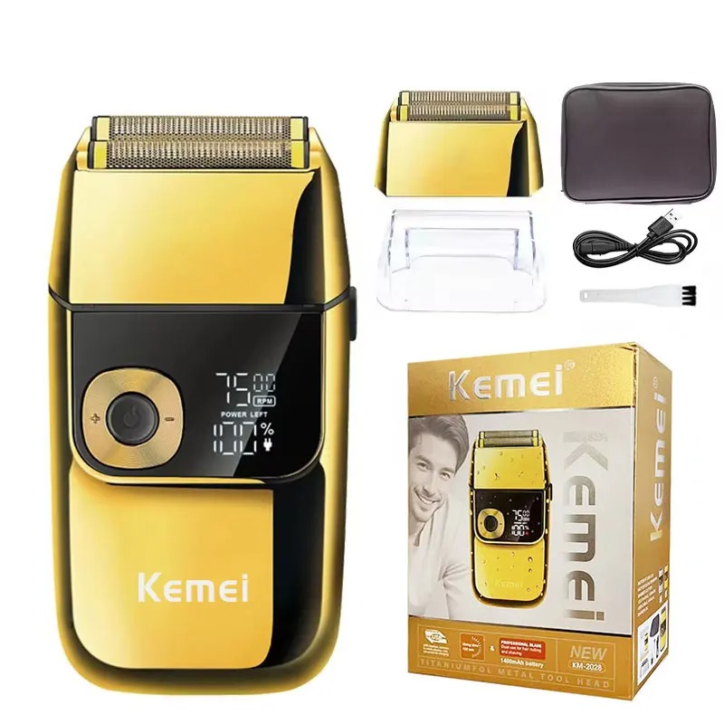 Rasoir Électrique Double Grille Kemei KM-2028 – Écran LED Digital, Vitesse Réglable 3 Niveaux & Rechargeable USB