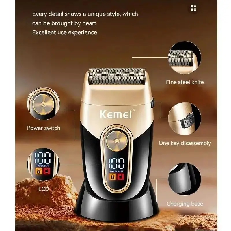 Rasoir Électrique EllMEI KM-3209 Triple Lames à Grille – Haute Qualité, Rasage de Près pour Hommes, Machine À Raserimage 4