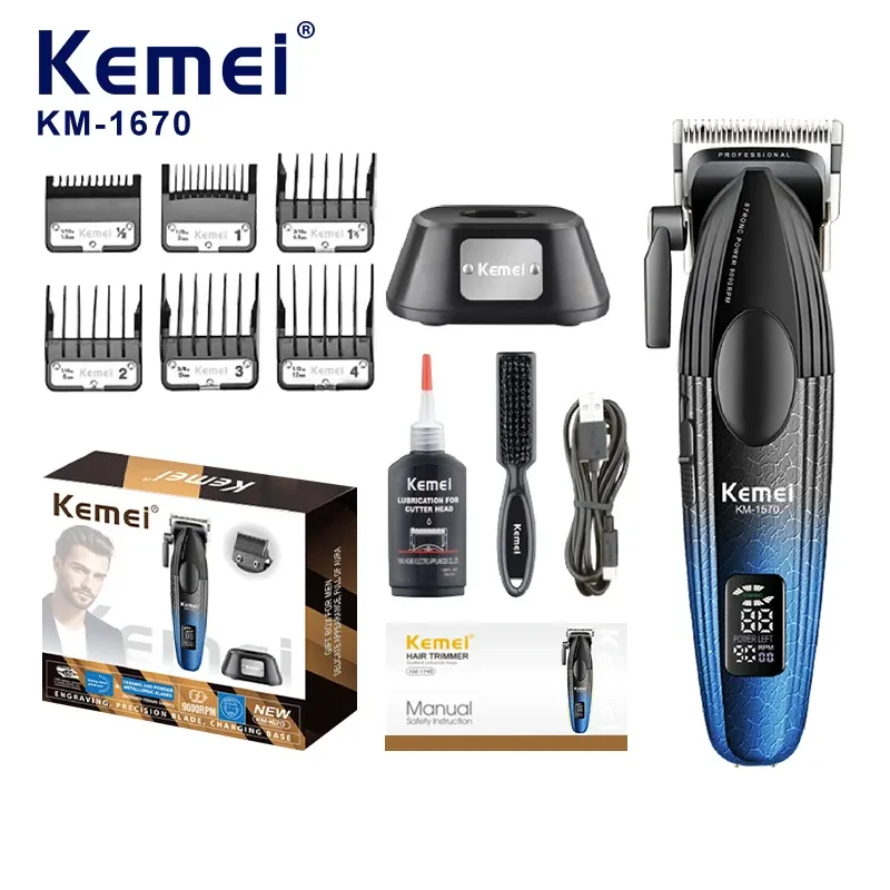 Tondeuse à Cheveux Professionnelle Kemei KM-1670 (Série V003) – Corps Dégradé, Rechargeable USB & Salon