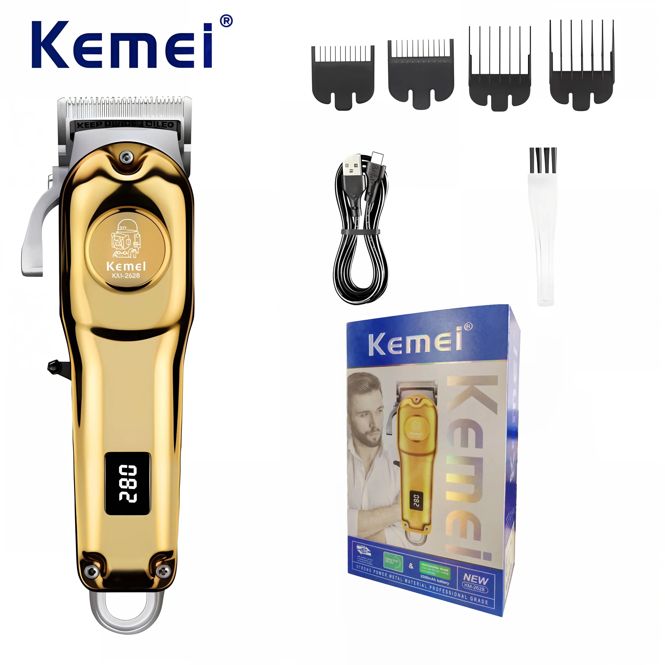 Kemei - Tondeuse à Cheveux Professionnelle Kemei KM-2628 – Moteur Puissant Réglable, Écran LCD & Sans Fil