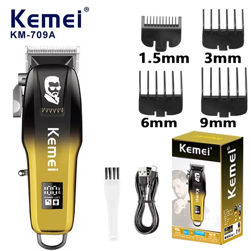 Tondeuse à Cheveux Professionnelle Kemei KM-709A – Moteur Puissant, Sans Fil & Rechargeable pour Barbier