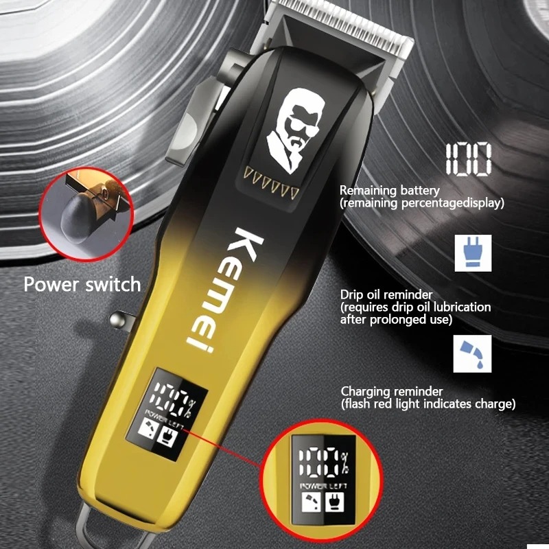 Tondeuse à Cheveux Professionnelle Kemei KM-709A – Moteur Puissant, Sans Fil & Rechargeable pour Barbierimage-2