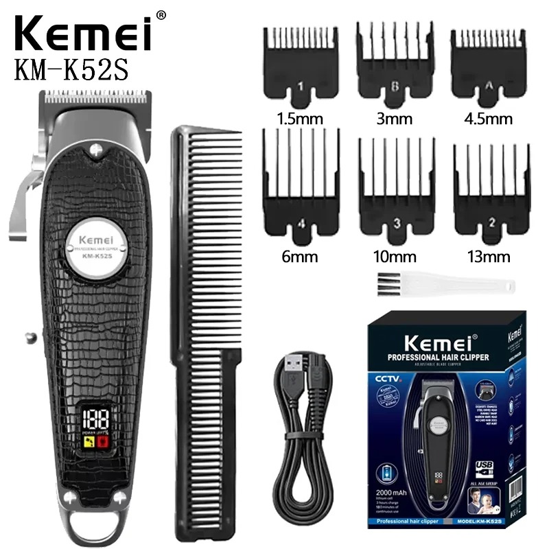 Tondeuse à Cheveux Professionnelle Kemei KM-K52s – Moteur Haute Vitesse, Écran LCD Digital & Rechargeable USB