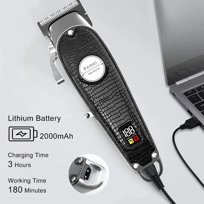 Tondeuse à Cheveux Professionnelle Kemei KM-K52s – Moteur Haute Vitesse, Écran LCD Digital & Rechargeable USBimage-2