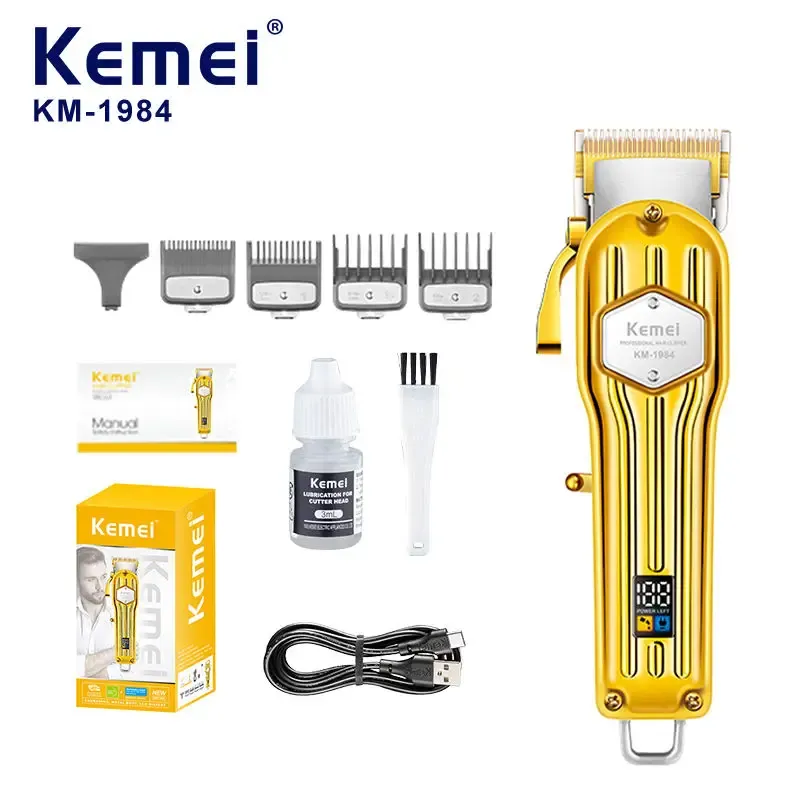 Tondeuse de Coupe Kemei KM-1984 Tout Métal – Moteur Haute Performance, Rechargeable & Sans Fil pour Barbier