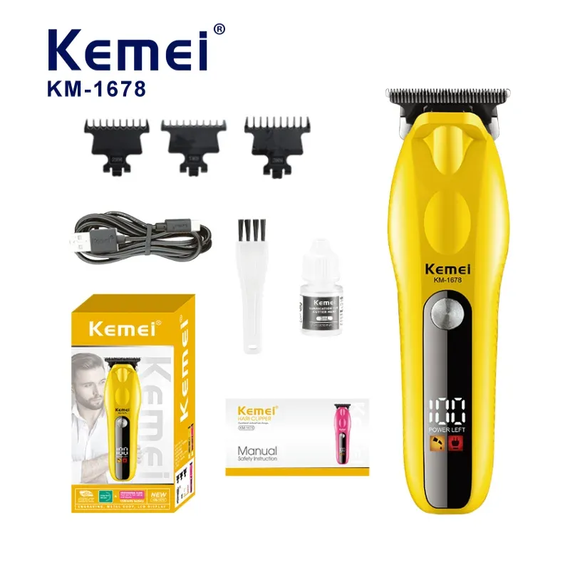 Tondeuse de Finition Professionnelle Kemei KM-1678 – 7500 TR/MIN, Lames Inox, Batterie 1500mAh & USB