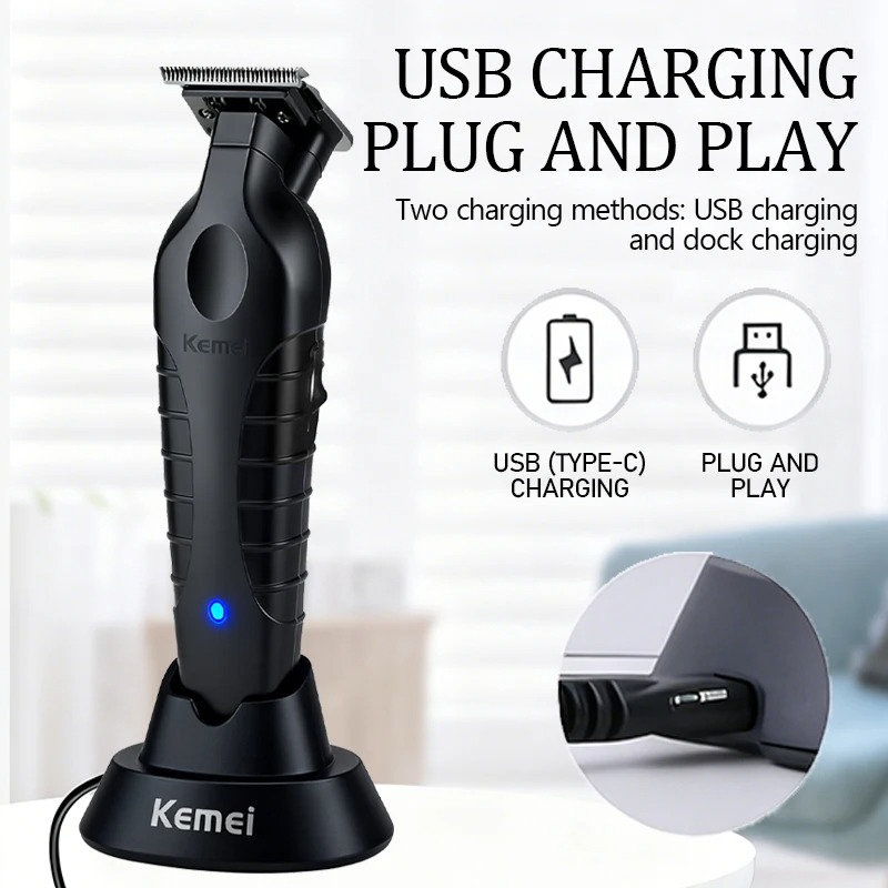 Tondeuse de Finition & Sculpture Kemei KM-2299D – Base de Charge, Lame T-Blade & Rechargeable USBimage 4