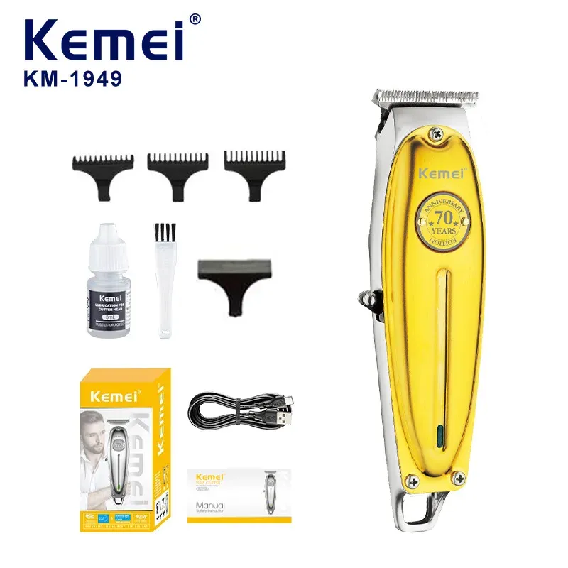 Tondeuse Professionnelle Full Métal Kemei KM-1949 – Corps Métallique, Lame T-Blade 0mm & Rechargeable USB
