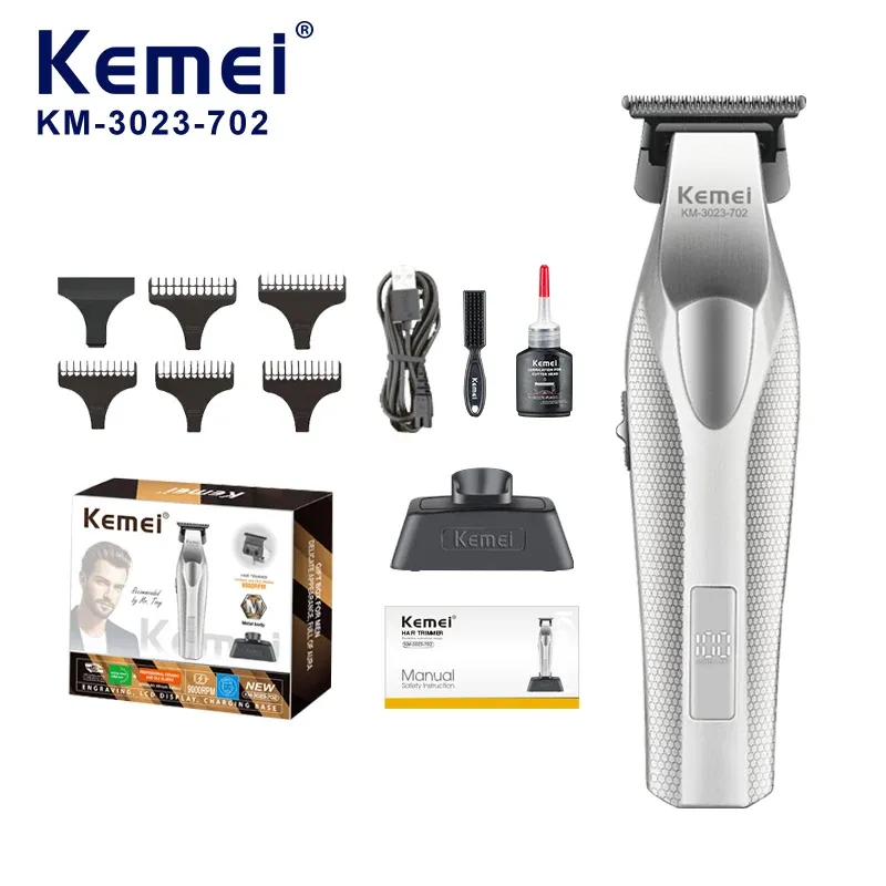 Tondeuse Professionnelle Full Métal Kemei KM-3023-702 – Lame Revêtement DLC, Moteur 9000 TR/MIN & Socle de Charge USB