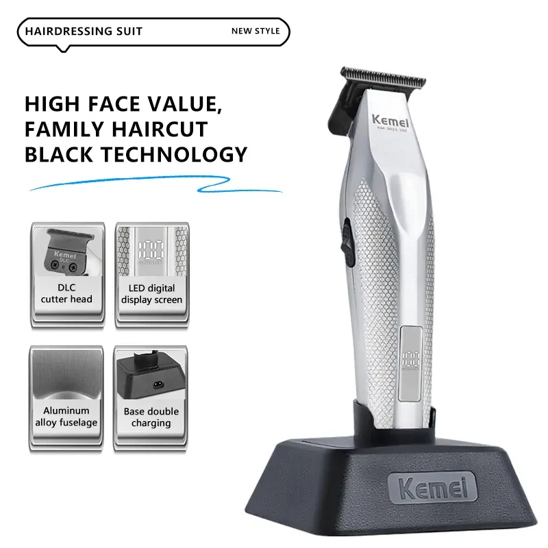 Tondeuse Professionnelle Full Métal Kemei KM-3023-702 – Lame Revêtement DLC, Moteur 9000 TR/MIN & Socle de Charge USBimage-2