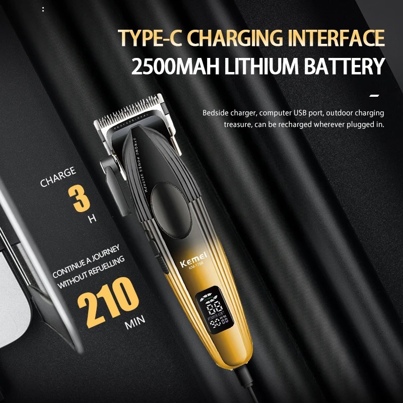 Tondeuse Professionnelle Kemei KM-1788 – Moteur Mégapuissant 9000 TR/MIN, Recharge USB Type-C & Sans Fil image 3