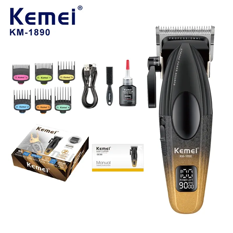 Kemei - Tondeuse Professionnelle Kemei KM-1890 – Moteur Ultra-Rapide 9000 RPM, Lames Métallurgie & Batterie 2000mAh