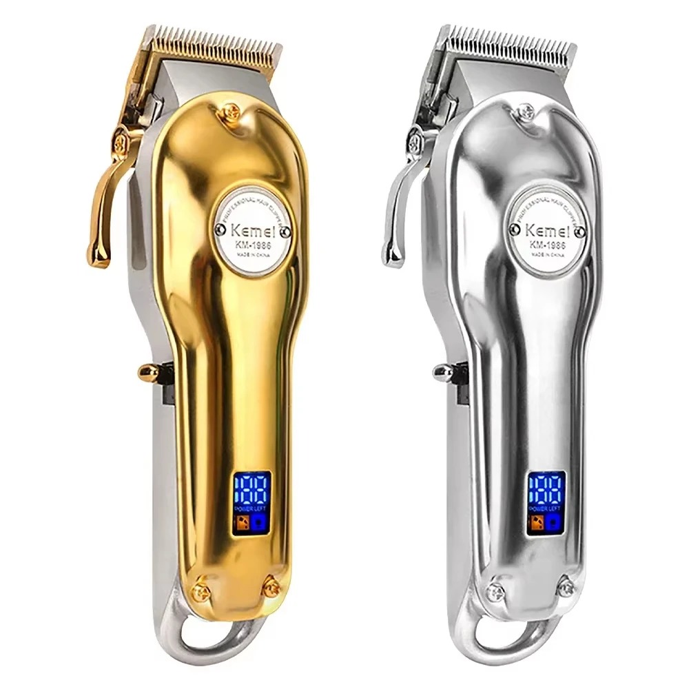 Tondeuse Professionnelle Kemei KM-1986 Or / Argent – Boîtier Tout Métal, Rechargeable USB & Moteur Puissant