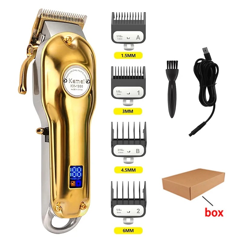 Tondeuse Professionnelle Kemei KM-1986 Or / Argent – Boîtier Tout Métal, Rechargeable USB & Moteur Puissantimage-2