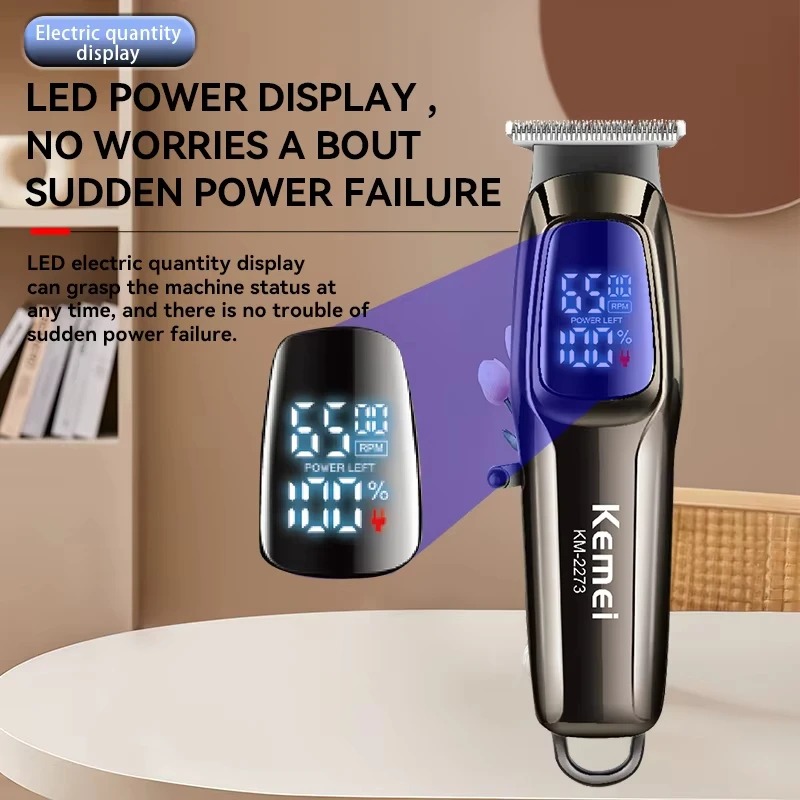 Tondeuse Professionnelle Kemei KM-2273 – Moteur Puissant, Batterie Lithium & Rechargeable USBimage-2