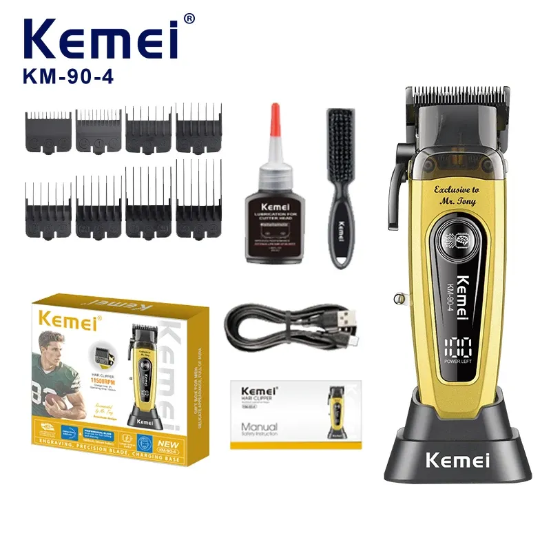 Tondeuse Professionnelle Kemei KM-90-4 – Moteur Mégapuissant 11500 TR/MIN, 10W, Lames Ajustables & Socle image 1