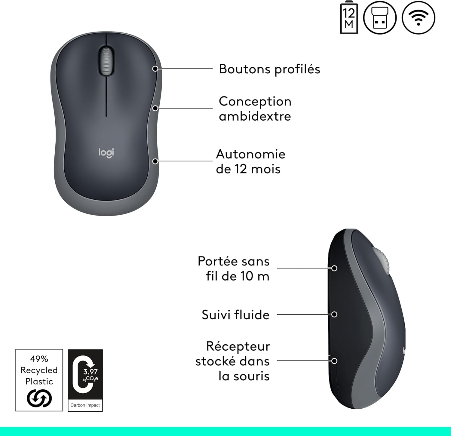 Souris Sans Fil Logitech M185 2.4 GHz – Mini Récepteur USB, Pile 12 Mois, 1000 PPP, Ambidextreimage-2