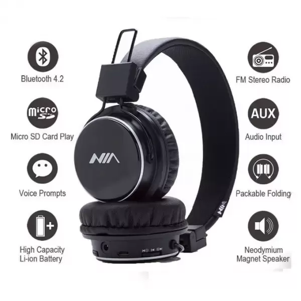 Casque Bluetooth Nia Q8 avec Carte Mémoire et Radio FM image 1