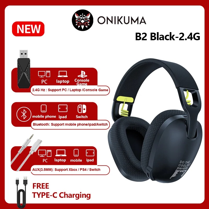 Onikuma B2 Wireless Gaming Headset – Casque de Jeu Sans Fil 2.4GHz & Bluetooth 5.3 pour PS5, PS4 & PCimage-2
