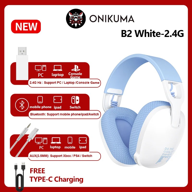 Onikuma B2 Wireless Gaming Headset – Casque de Jeu Sans Fil 2.4GHz & Bluetooth 5.3 pour PS5, PS4 & PC image 3