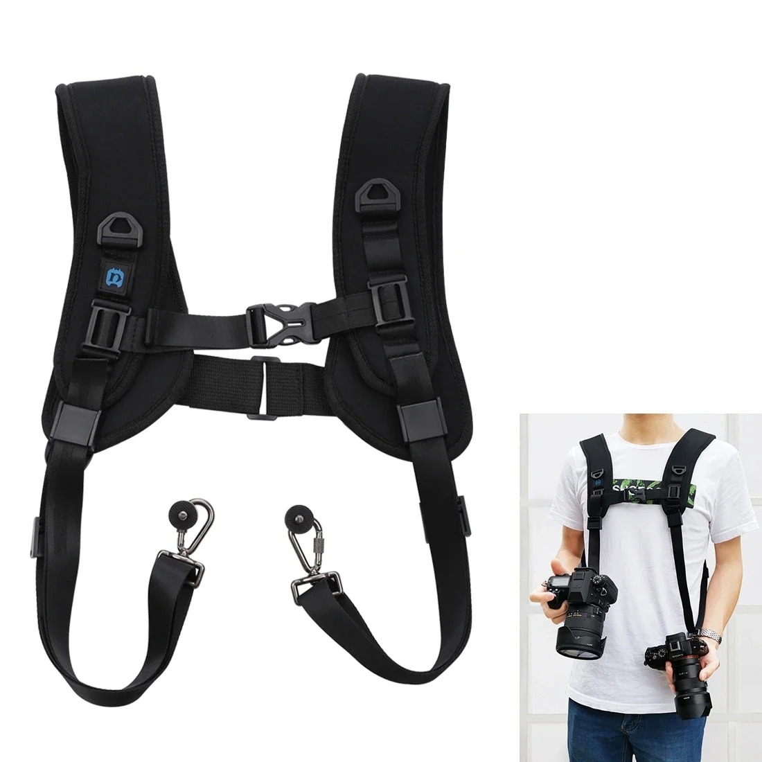 Harnais d'Épaule Double PULUZ à Dégagement Rapide – Sangle de Décompression en Mousse Souple pour DSLR